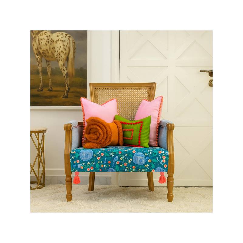 THROW PILLOW Blue Bear Printed with White Corner Tassel Sofa Cover (1 Seater)