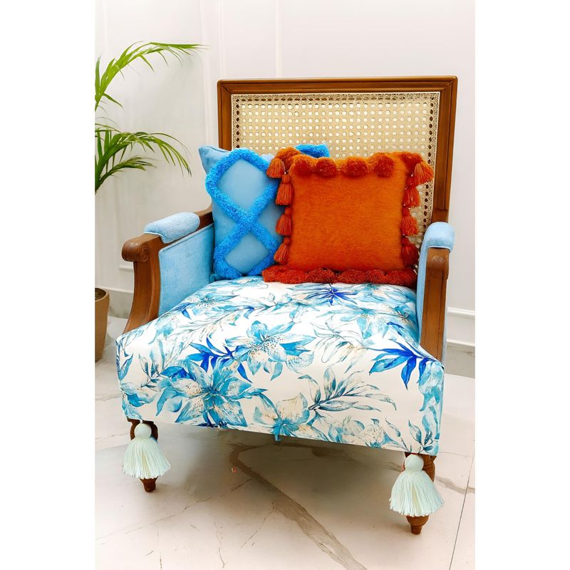 THROW PILLOW Blue Paradise with White Corner Tassel Sofa Cover (1 Seater)