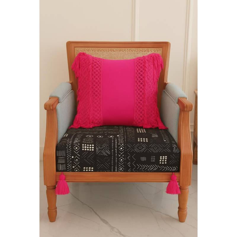 THROW PILLOW Black Tribal with Magenta Corner Tassel Sofa Cover (1 Seater)