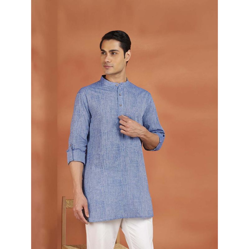 Fabindia Blue Woven Slim Kurta (L)