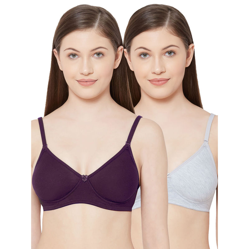 Juliet Womens Soft Padded Non Wired Bra Combo 1030 Wine Grey (32B)