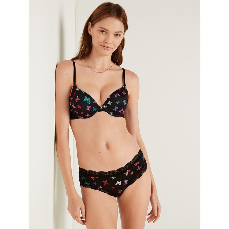 Victoria's Secret Black Everyday Lace-Trim Cheekster Brief Panty (XS)