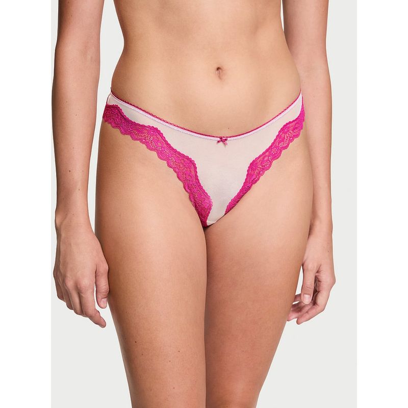 Victoria's Secret White Tease High-Leg Scoop Thong Panty (XL)