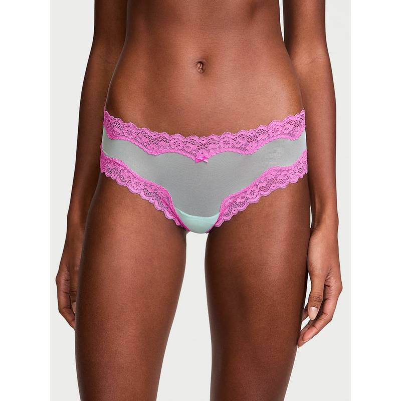 Victoria's Secret Green Tease Mesh Lace-Trim Cheeky Brief Panty (XL)