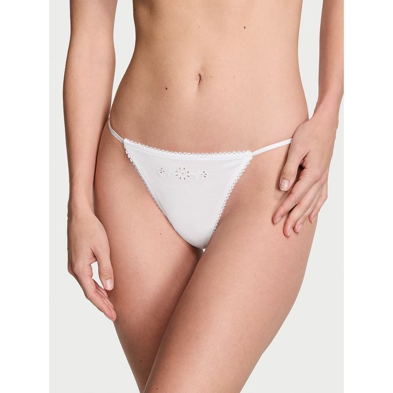 Victoria's Secret White Embroidered Stretch Cotton V-String Thong Panty (S)