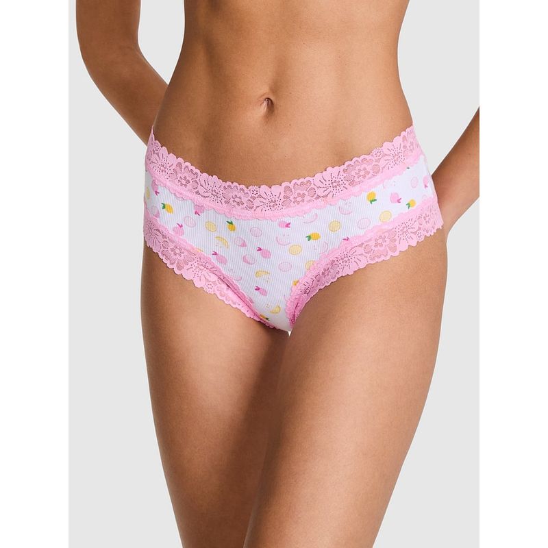 Victoria's Secret White Wink Lace-Trim Cheeky Brief Panty (XS)