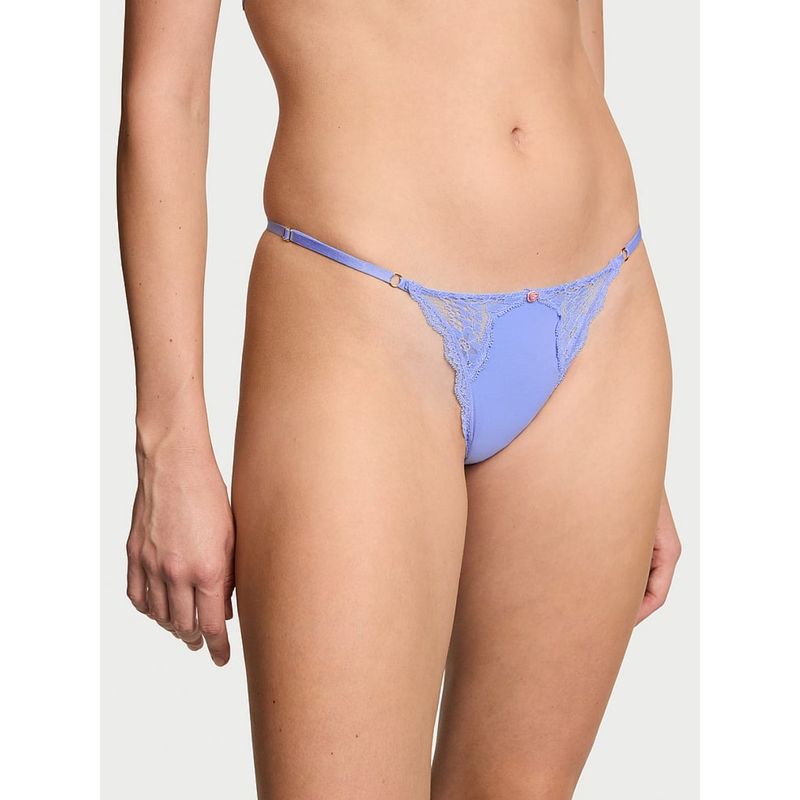 Victoria's Secret Blue Dream Angels Lace-Trim Adjustable V-String Thong Panty (XS)
