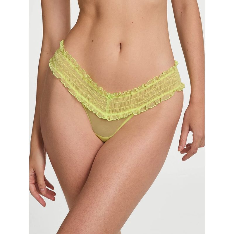 Victoria's Secret Green The Lacie Smocked Mesh Thong Panty (S)