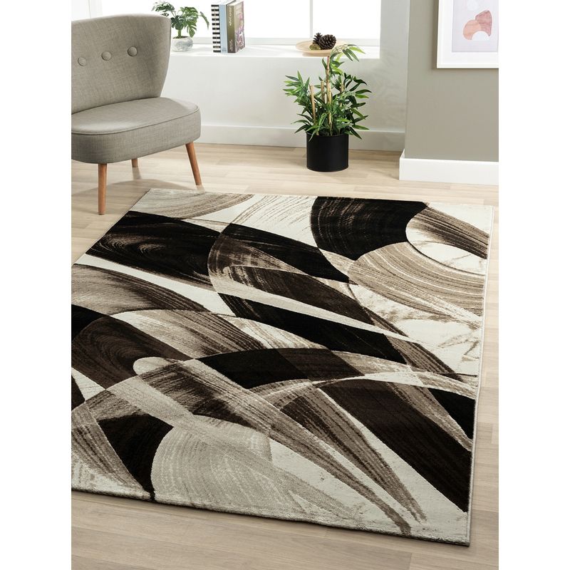 OBSESSIONS Polypropylene Brown and Cream Abstract Carpet (5x7 feet)