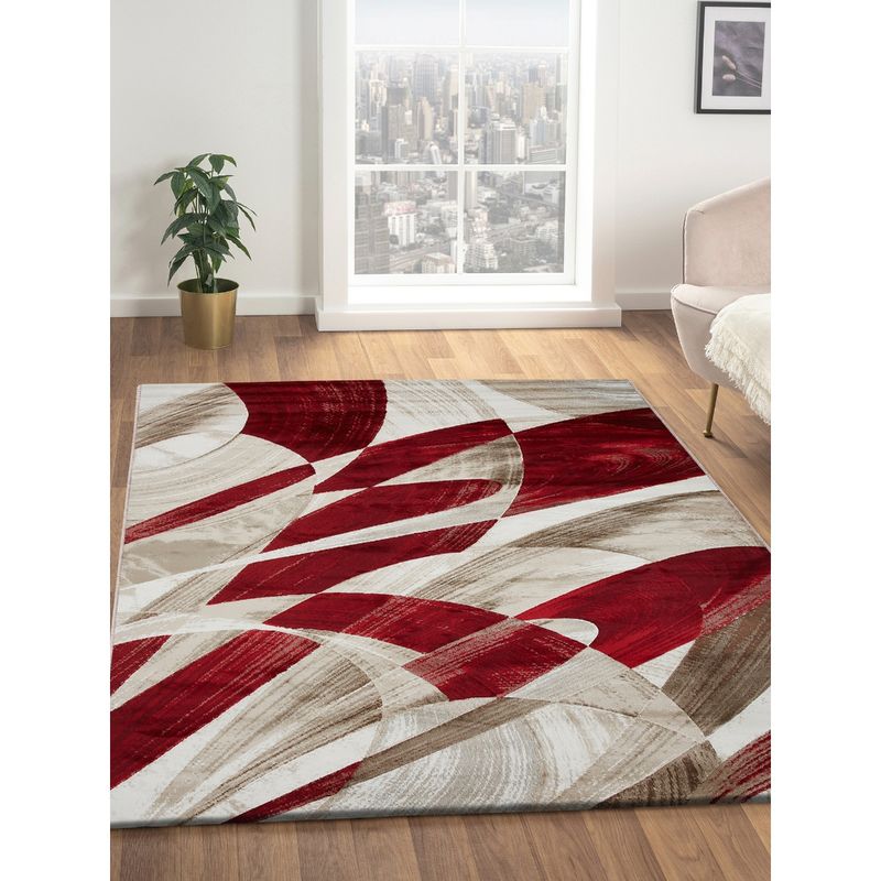 OBSESSIONS Polypropylene Red and Cream Abstract Carpet (5x7 feet)