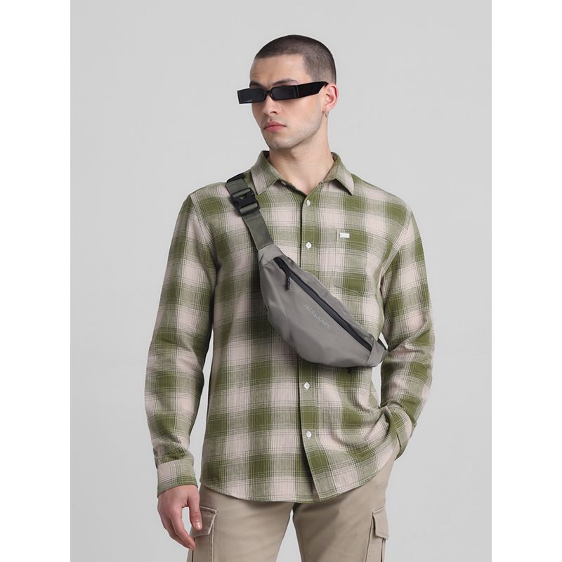 Jack & Jones Men Olive Green Checks Regular Fit Shirt (2XL)
