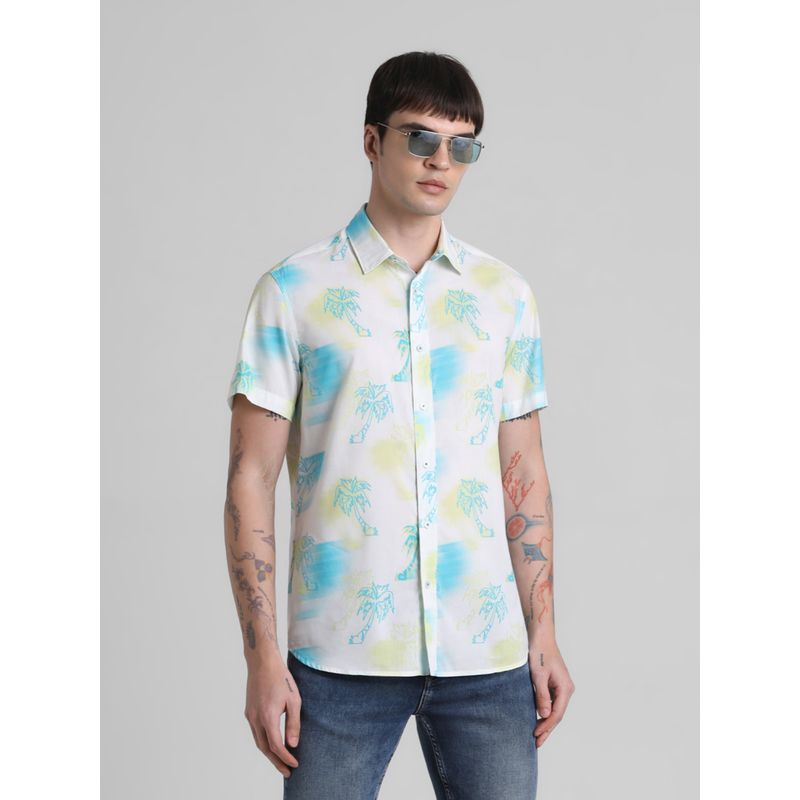 Jack & Jones Men Off White Printed Regular Fit Shirt (L)