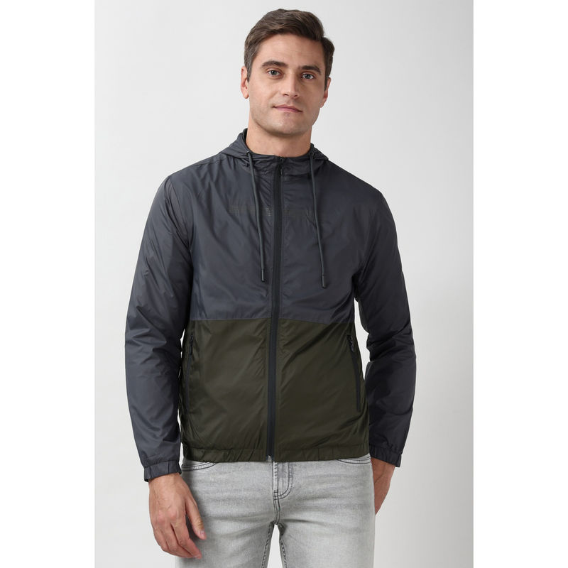 Peter England Men Grey Patterned Casual Jacket (S)