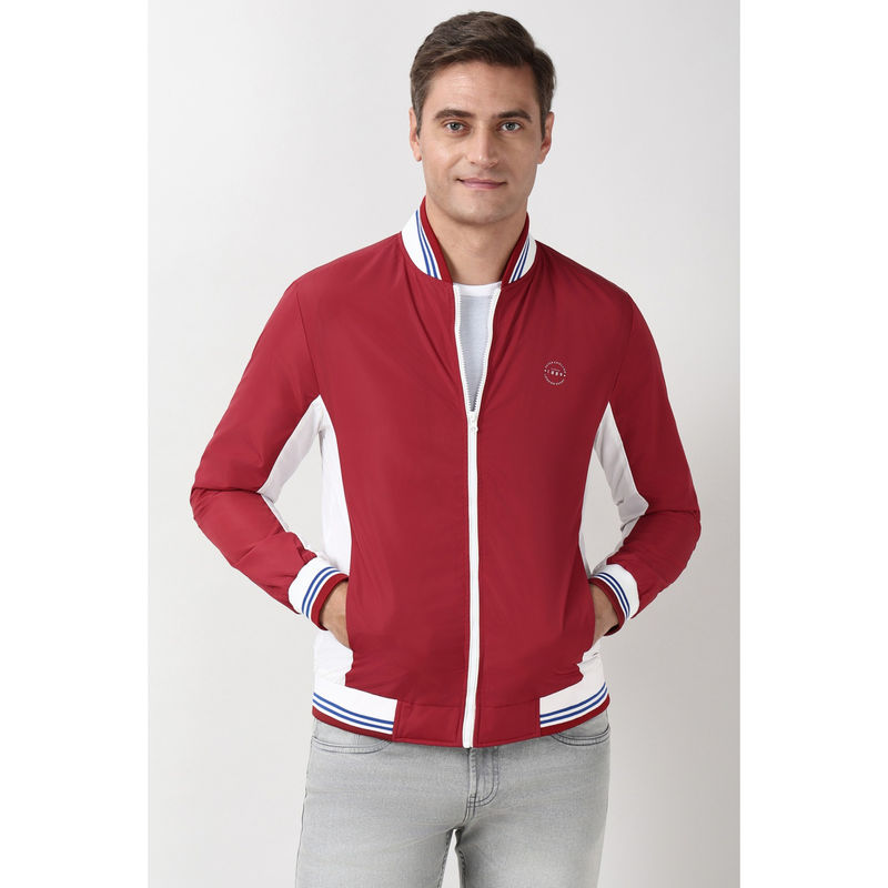 Peter England Men Red Patterned Casual Jacket (L)
