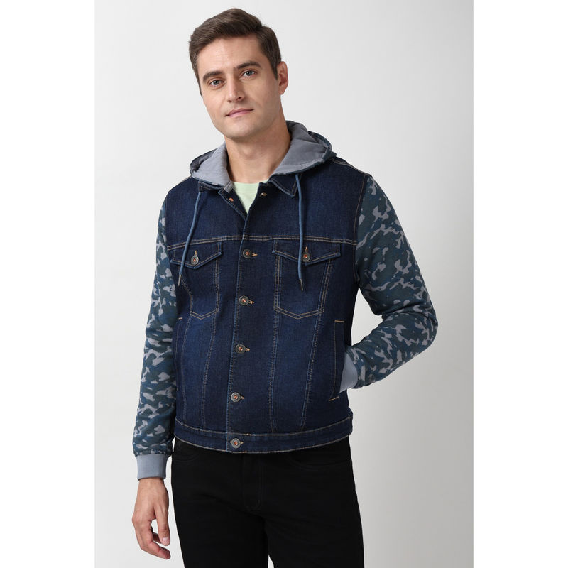 Peter England Men Navy Blue Print Casual Jacket (S)