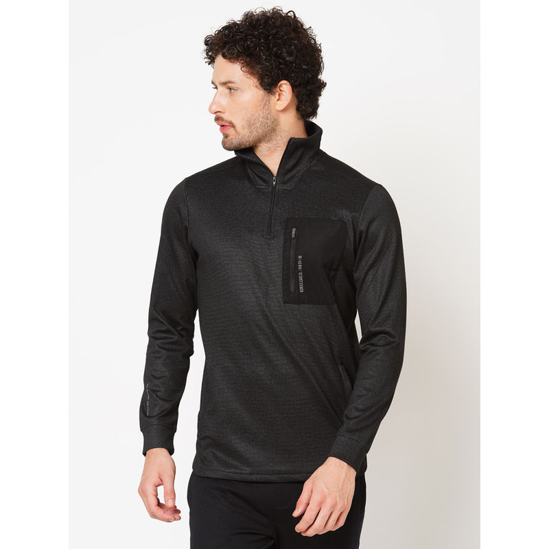 ROOKIES Black Full Sleeve Polyester Spandex Slim Fit Athleisure High Neck Jacket (S)