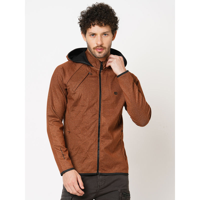 ROOKIES Brown Polyester Spandex Full Sleeve Slim Fit Athleisure Hoodie Jacket (2XL)