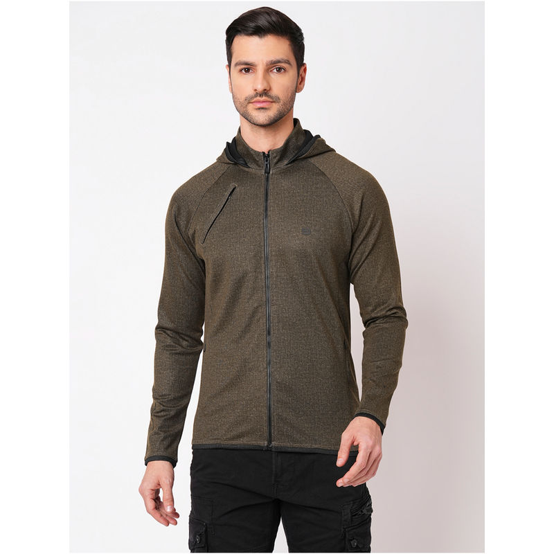 ROOKIES Charcoal Polyester Spandex Full Sleeve Slim Fit Athleisure Hoodie Jacket (XL)