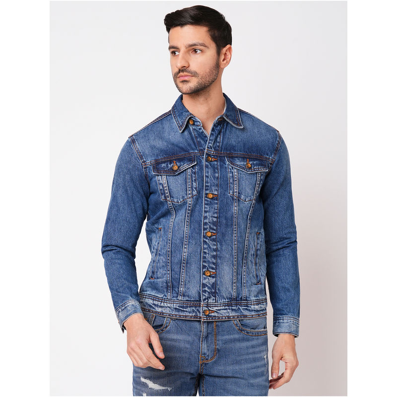 ROOKIES Blue Classic Cotton Denim Full Sleeve Slim Fit Comfort Jacket (L)