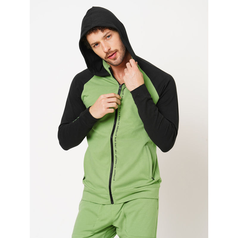ROOKIES Green Full Sleeve Slim Fit Athleisure Hoodie Jacket (L)