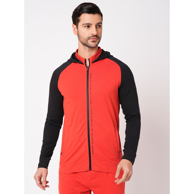 ROOKIES Rust Full Sleeve Slim Fit Athleisure Hoodie Jacket (L)