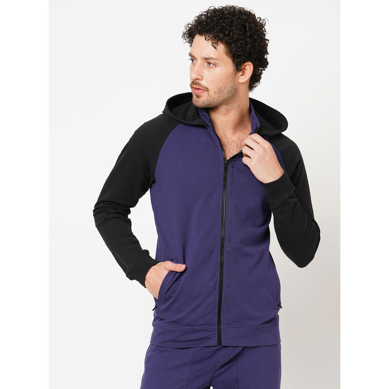 ROOKIES Navy Blue Full Sleeve Slim Fit Athleisure Hoodie Jacket (M)