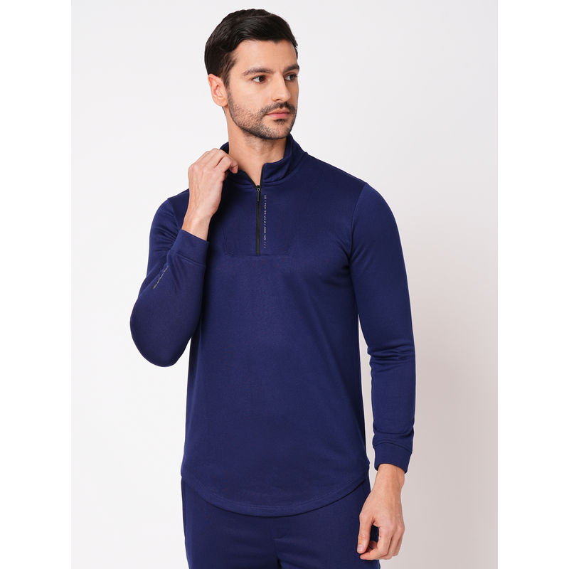 ROOKIES Navy Blue Slim Fit Athleisure Full Sleeve Polyester High Neck Jacket (S)