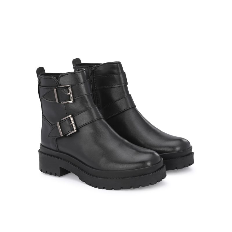 Delize Mens Black Solid Buckle Boots (UK 5)