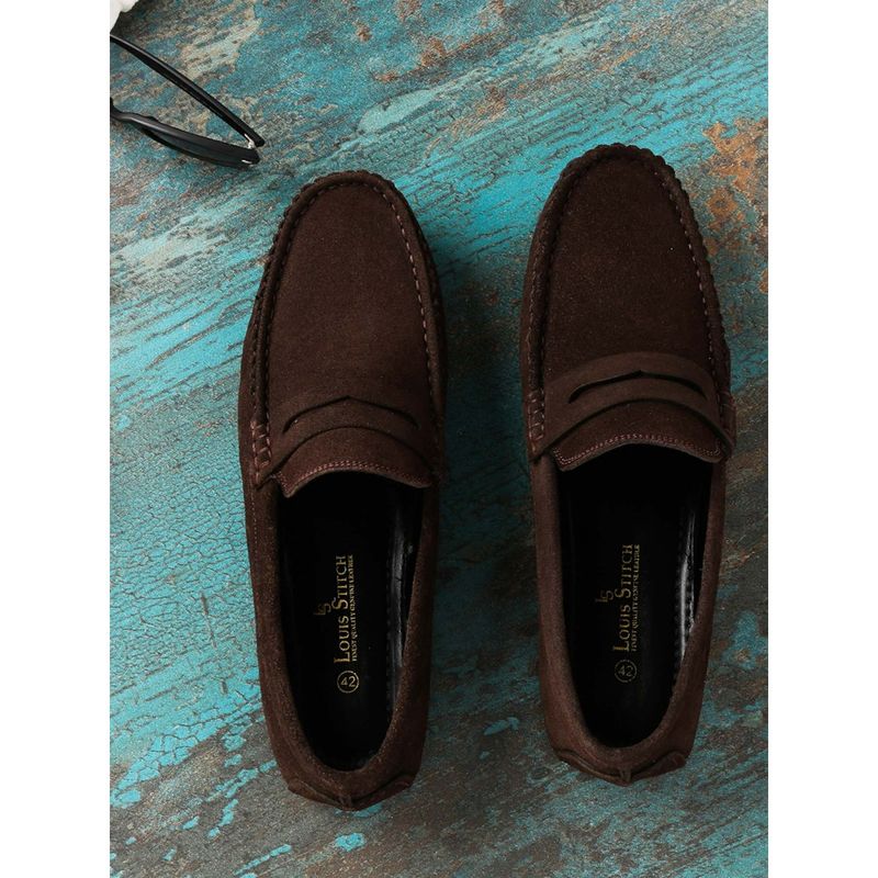 Buy Louis Stitch Italian Moccasins Tortilla Brown Suede Plain Loafers for  Men Online