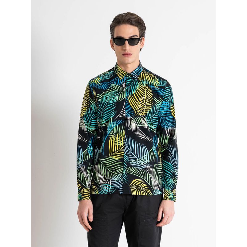 Antony Morato Men Black Printed Spread Collar Full Sleeves Shirt (44)