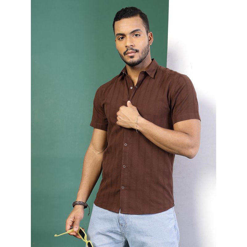 RIGO Men Brown Dobby Shirt (S)