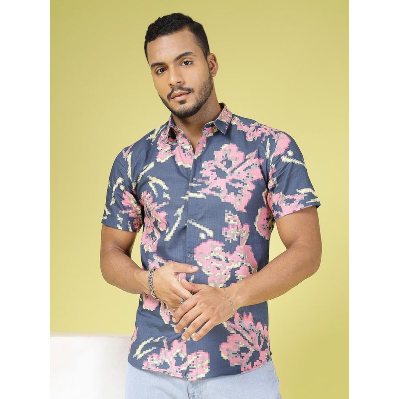RIGO Men Blue Cotton Printed Shirt (L)