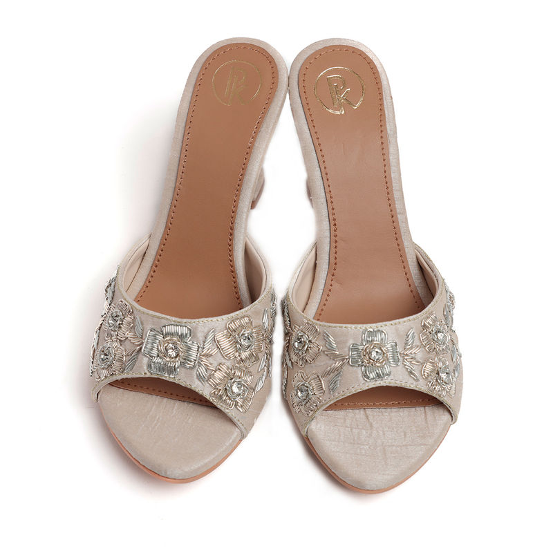 PREET KAUR Grey Floral Heels (EURO 36)