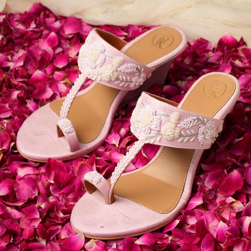 PREET KAUR Blush Pink Rose Wedges (EURO 41)