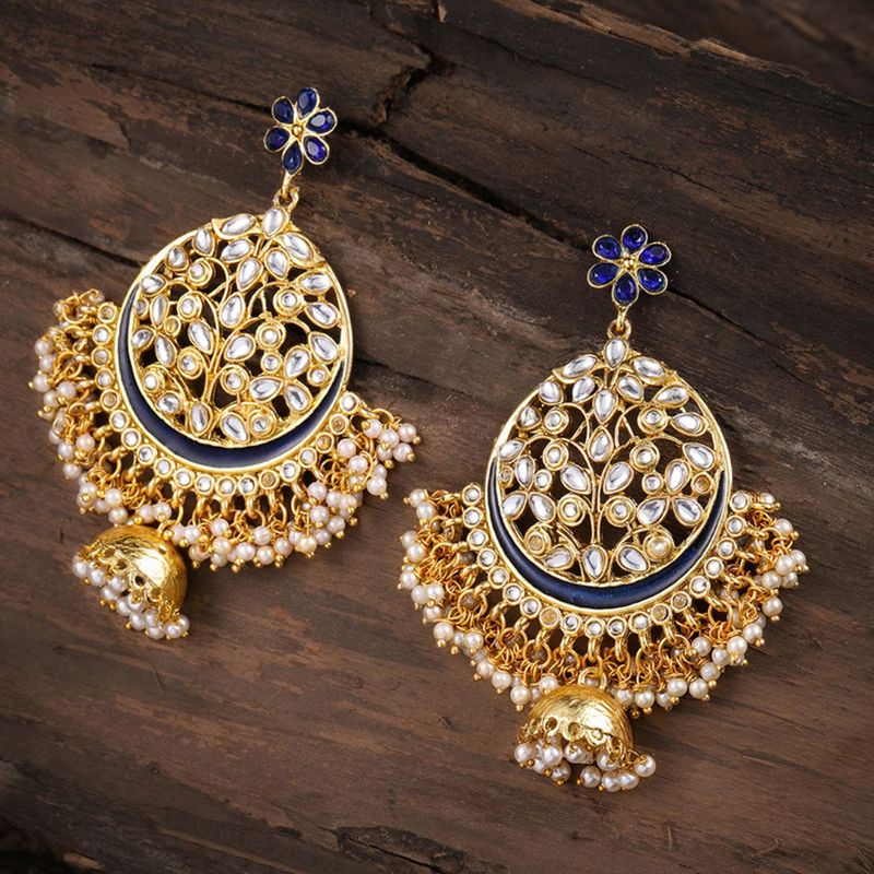 Buy Zaveri Pearls Enamelling Blue Kundan & Pearls Jhumki Earring