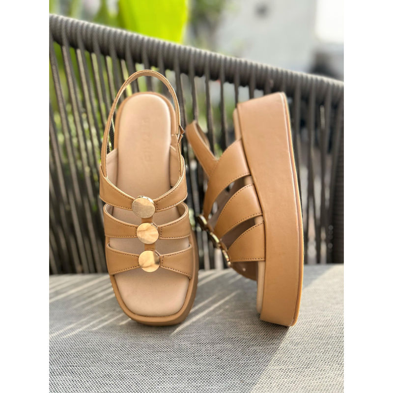 Devano Women Studded Wedge Beige (EURO 37)