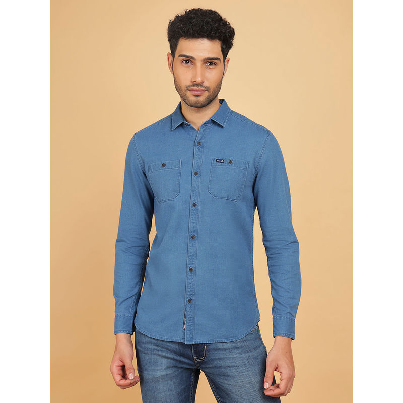 Wrangler Men Solid Blue Regular Fit Shirt (XL)