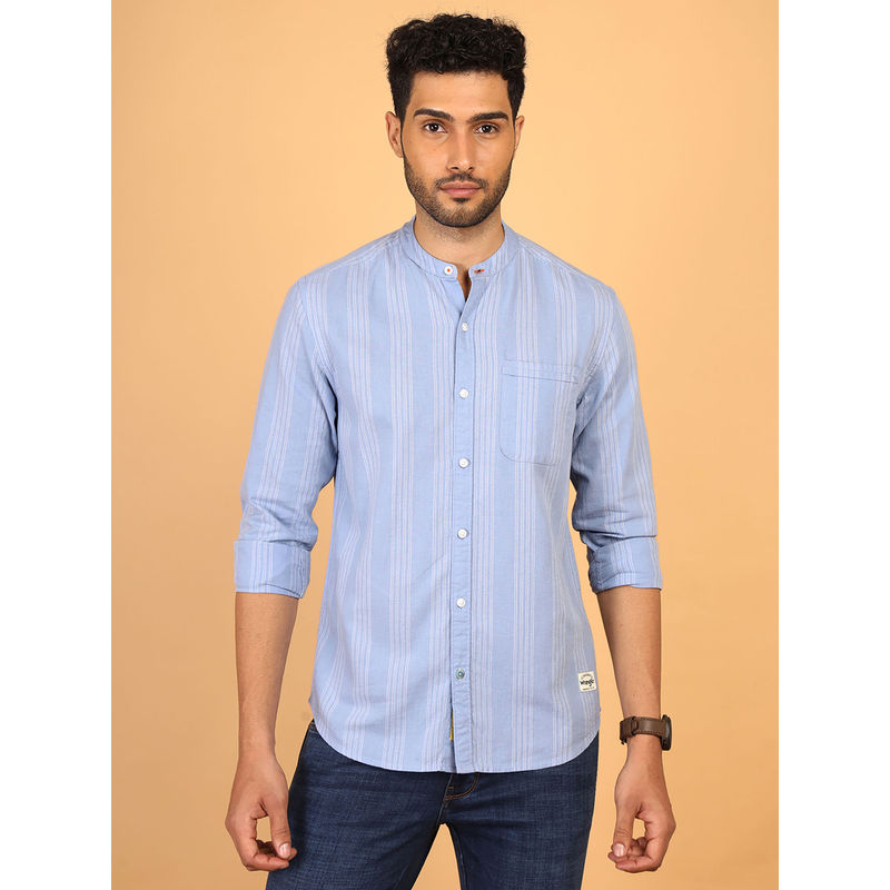 Wrangler Men Striped Blue Regular Fit Shirt (XL)