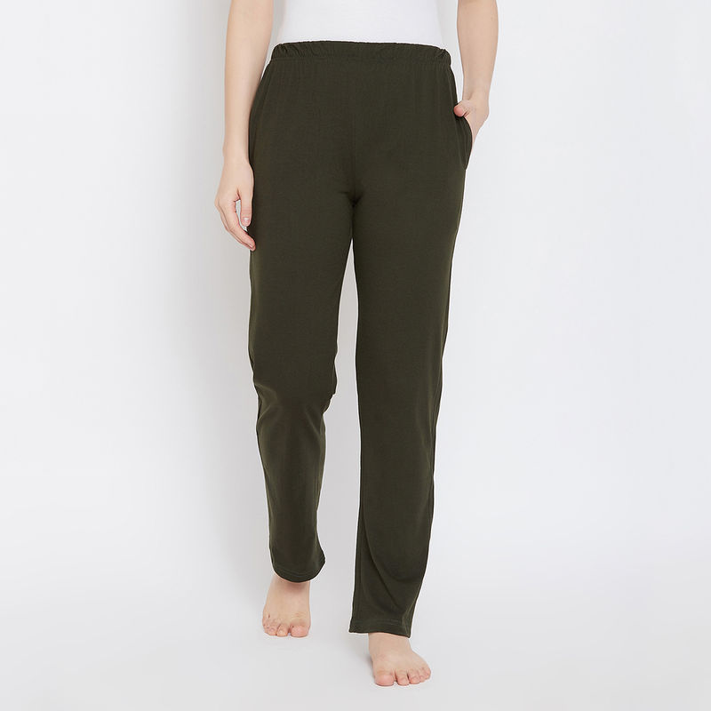 Clovia Cotton Rich Solid Pyjama - Green (S)