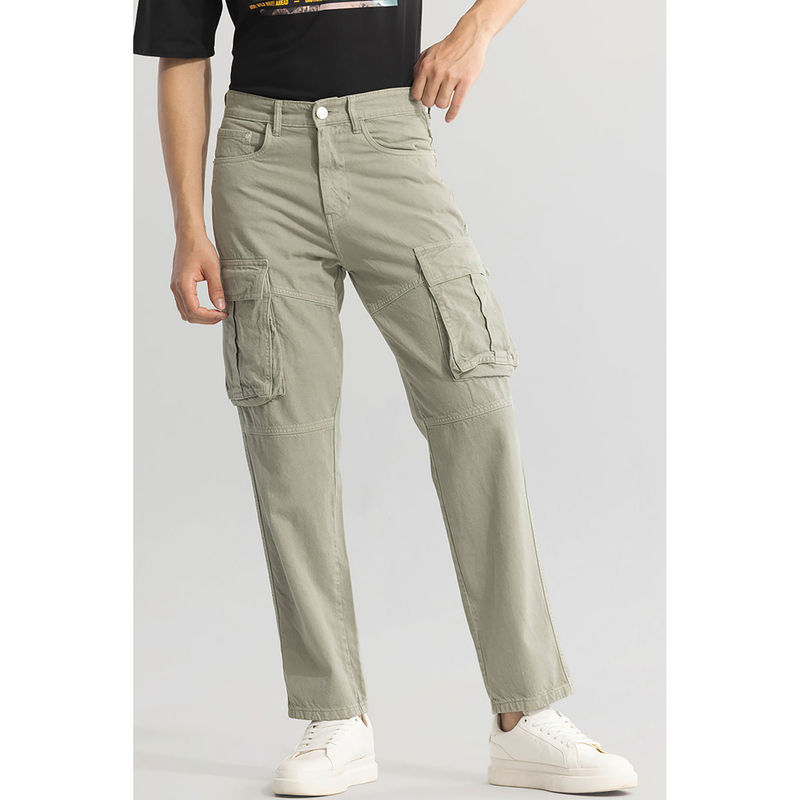 Snitch Olive Plain Relaxed Casual Cargo Jeans for Men (34)