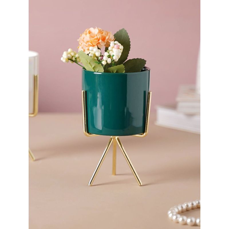 Buy Nestasia Green and Gold Porcelain Flower Pot Online
