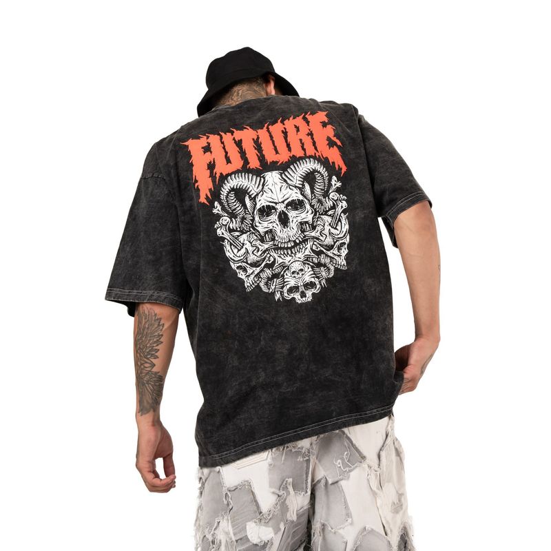 RHINO CULT Charcoal Acid Wash Anarchy T-Shirt (XS)