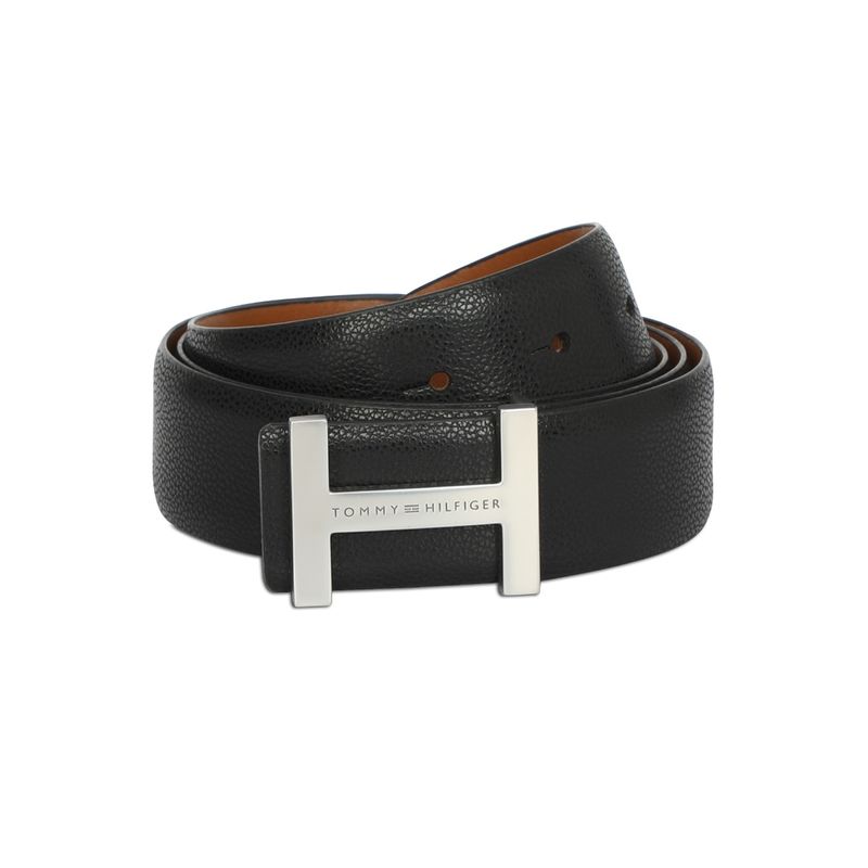 Tommy Hilfiger Broderick Reversible Mens Leather Belt Textured Black-Tan (L)
