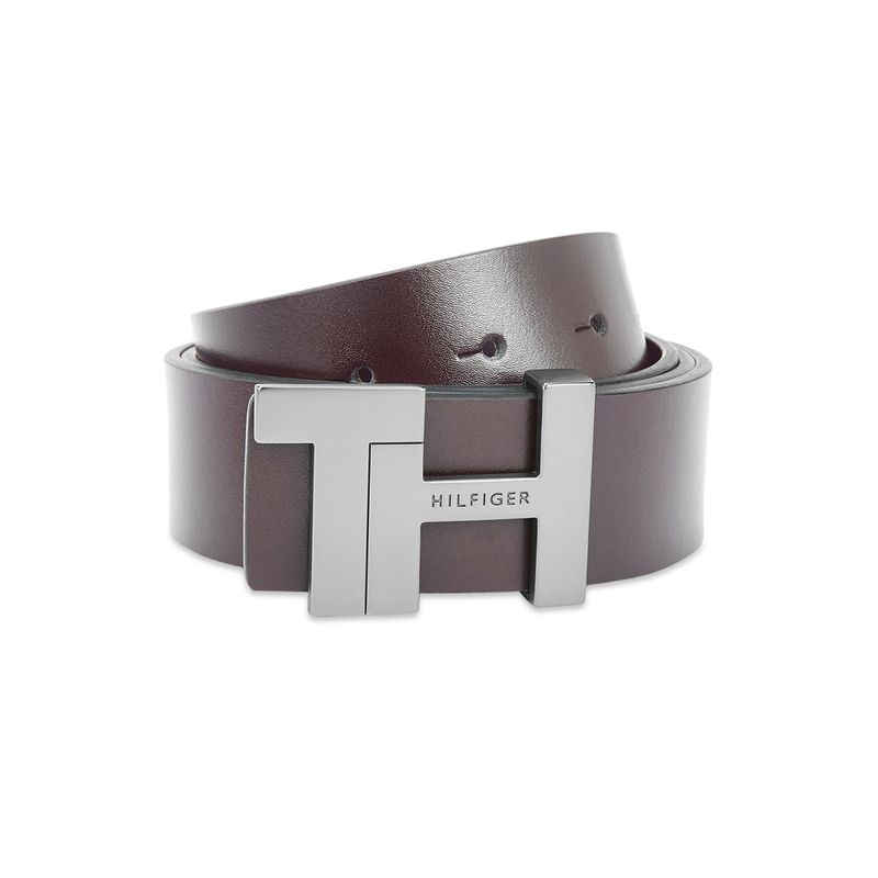 Tommy Hilfiger Cesar Reversible Mens Leather Belt Solid Black-Brown (L)