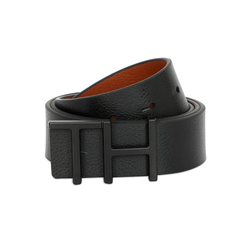 Tommy Hilfiger Cusack Reversible Mens Leather Belt Textured Black-Tan (L)