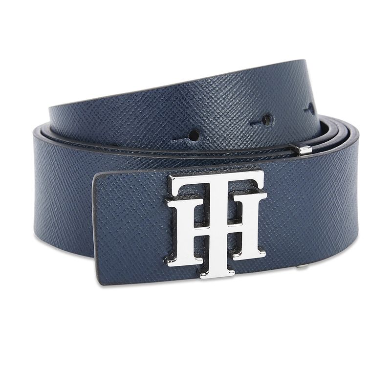 Tommy Hilfiger Timber Mens Leather Belt Textured Navy Blue (XL)