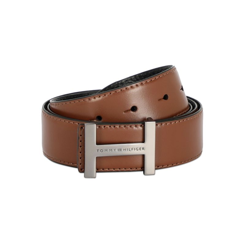 Tommy Hilfiger Craven Mens Leather Reversible Belt Solid Tan & Black (L)