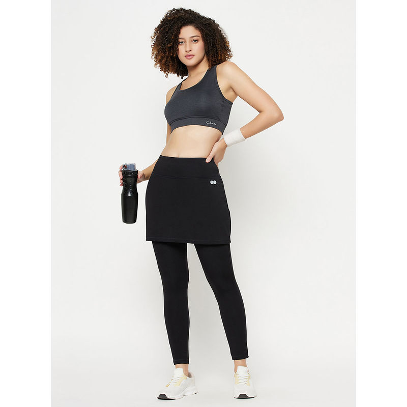 Clovia Women Black Solid Tights with Attached Skirt (S)