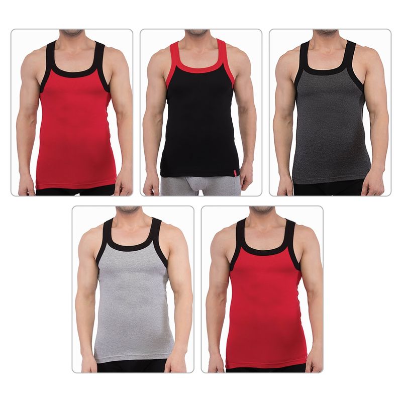 Frenchie Flex Mens Cotton Vest- Assorted Colors (Pack of 5) (XL)