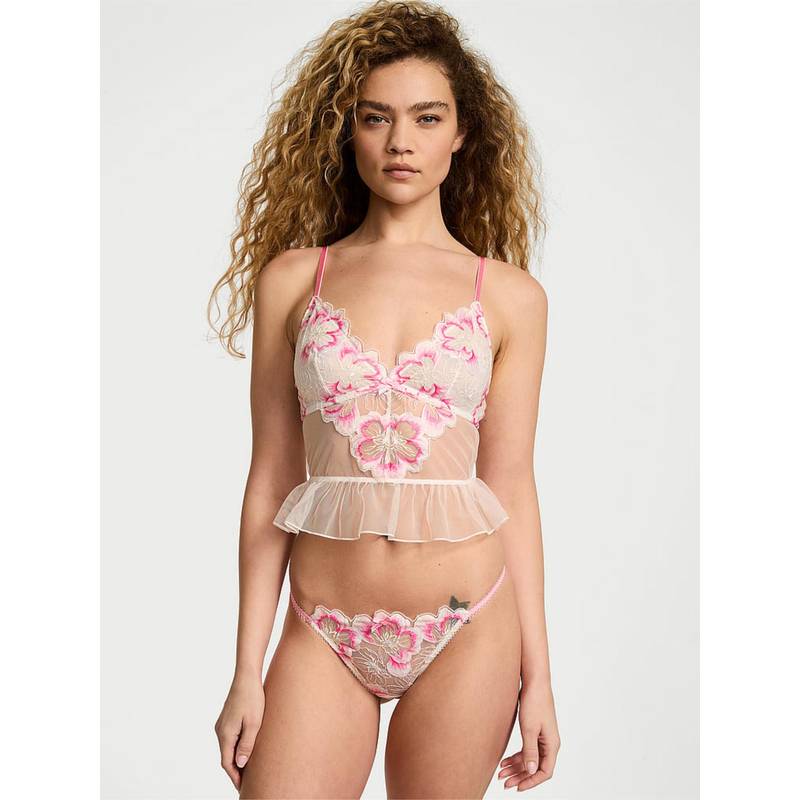 Victoria's Secret Multi-Color Dream Angels Peony Embroidery Flounce Bra Top (M)